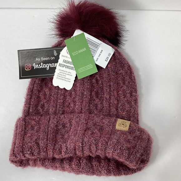 David And Young Burgundy Winter Hat Made From Recycled Bottles - Picture 1 of 4